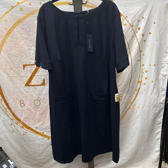 Tommy Hilfiger Plus Size Hardware-Sleeve Shift Dress - Sky Captain Size 22W - Picture 2 of 4